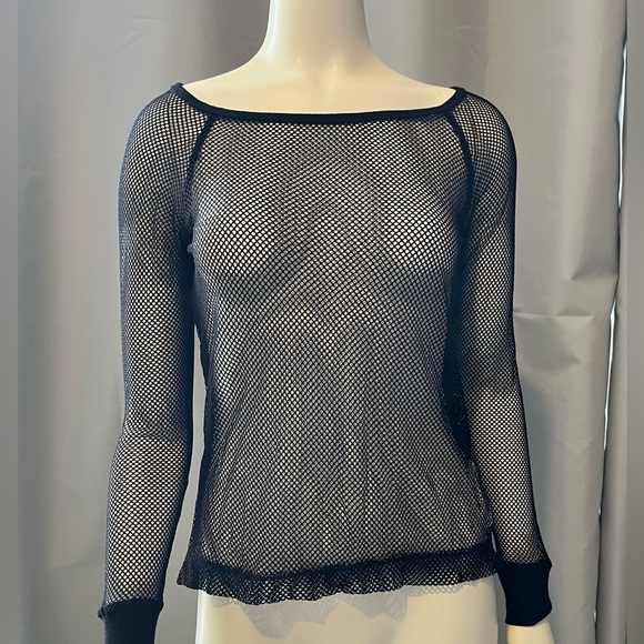 bebe Tops - Bebe Black Fishnet Long Sleeve Top